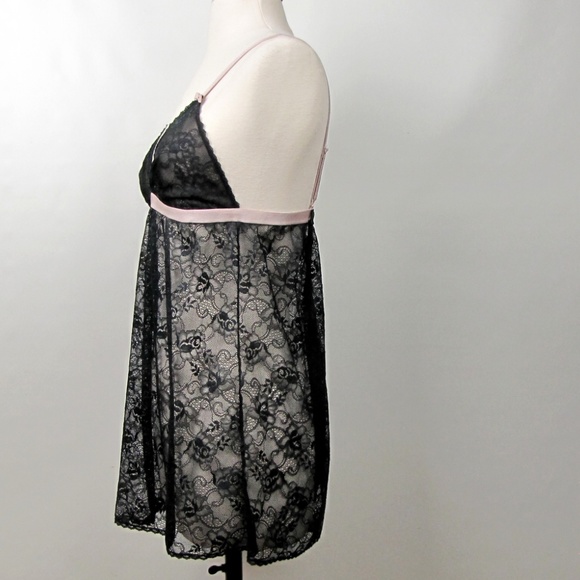 Gilligan Black Lace  with Pink Trim Teddy Cami M - Picture 2 of 8